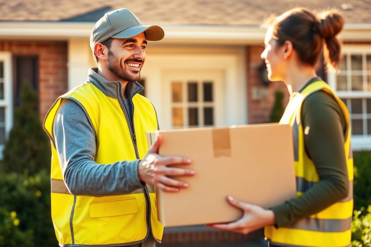 Friendly Conveyzone delivery associate handing a package to a customer