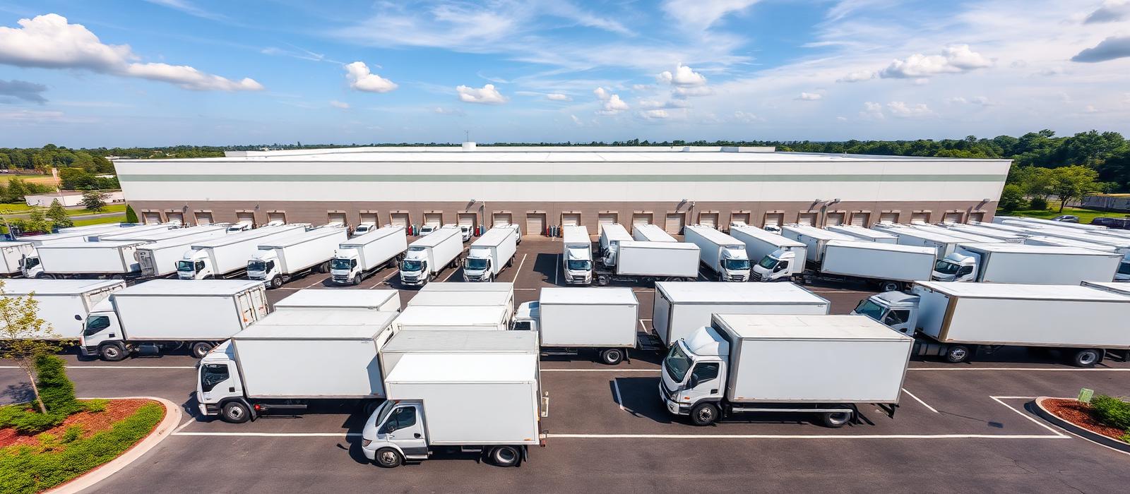 Conveyzone Logistics facility with delivery vehicles under blue sky